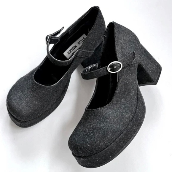 Steve Madden Shoes - Vintage 90s Steve Madden Gray Mary Jane Chunky Heel Women’s Shoes Size 7.5